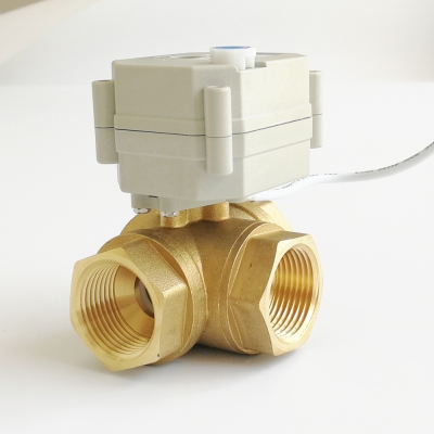 Electric Ball Valve Brass 3 Way T type with Manual override and Indicator