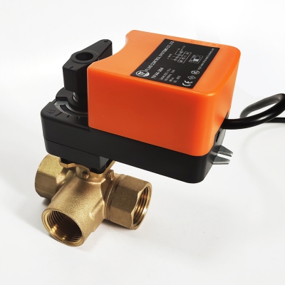 3 Way T type Modulating Valve  AC/DC24V  0-10V/4-20mA Proportional Control Valve with 6Nm Actuator