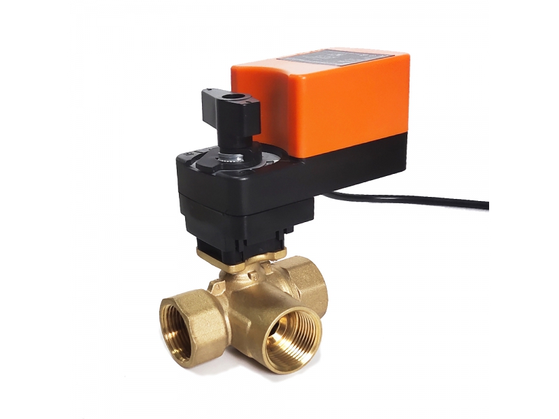 3 Way T type Modulating Valve  AC/DC24V  0-10V/4-20mA Proportional Control Valve with 6Nm Actuator